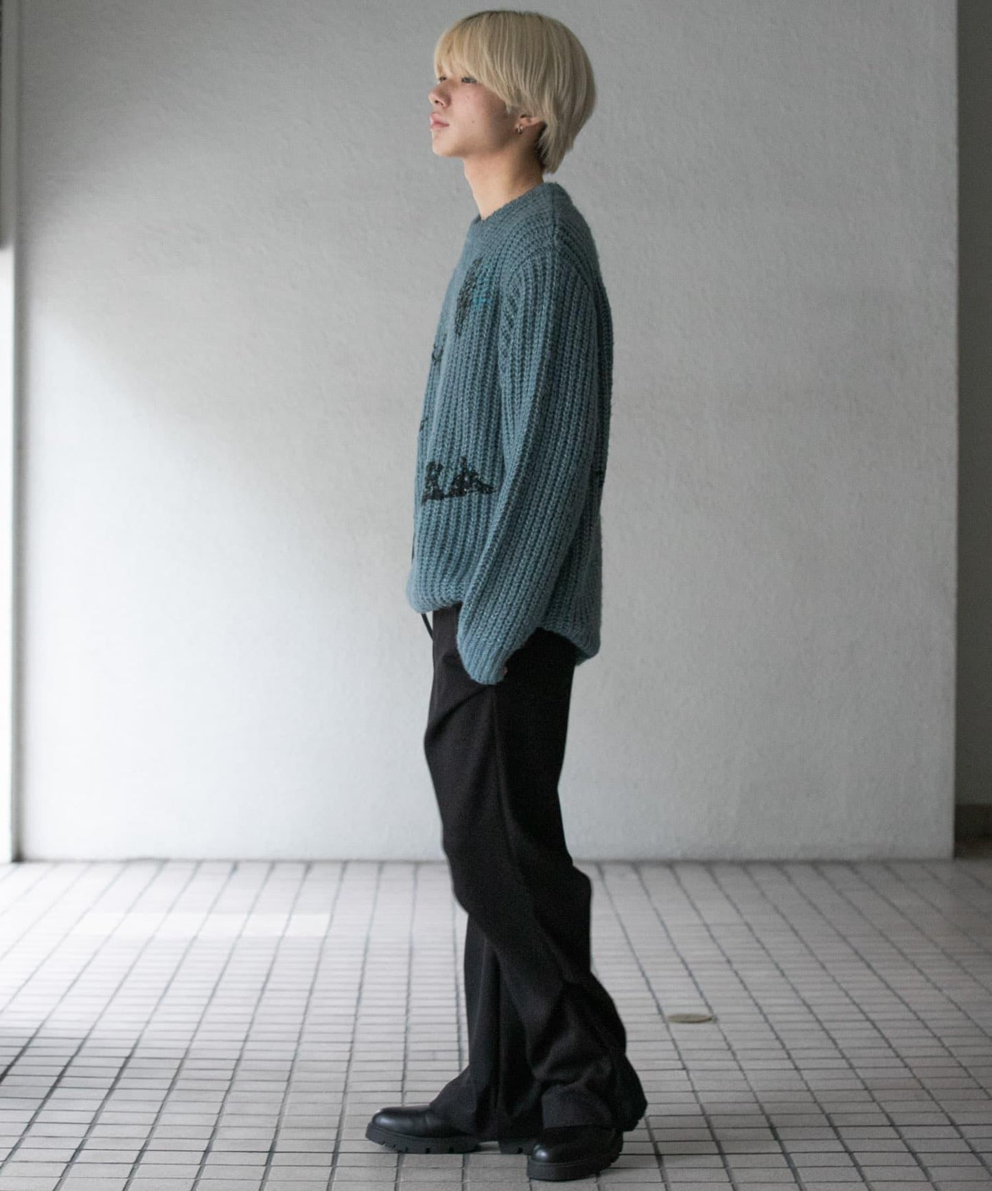 羊毛感隨機褶皺長褲