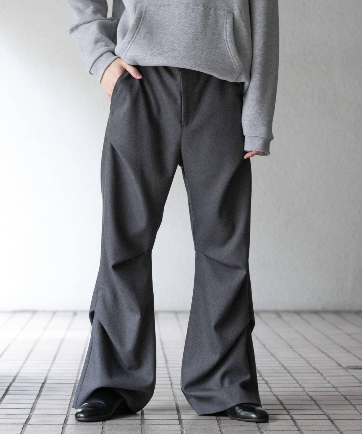 羊毛感隨機褶皺長褲