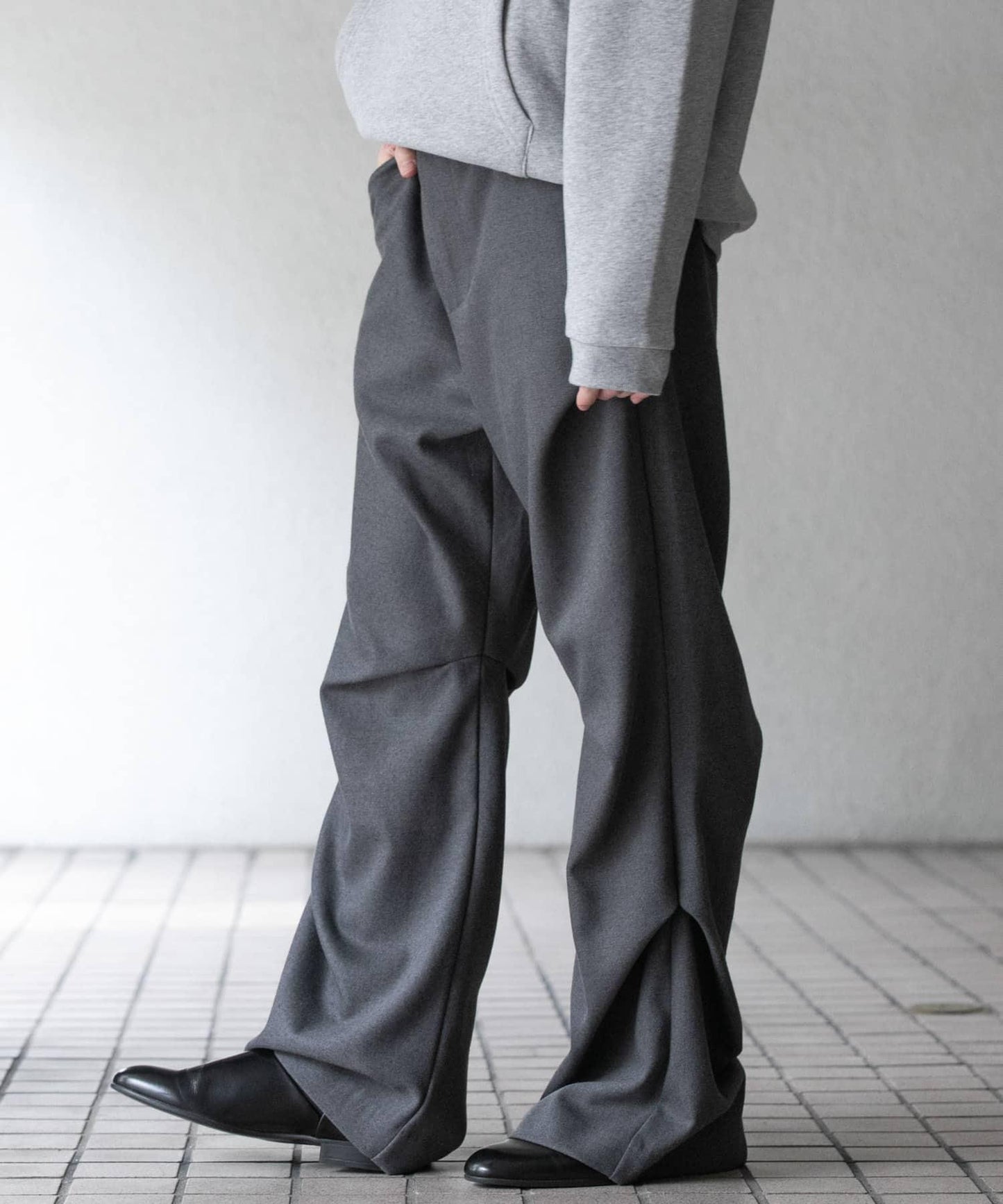 羊毛感隨機褶皺長褲