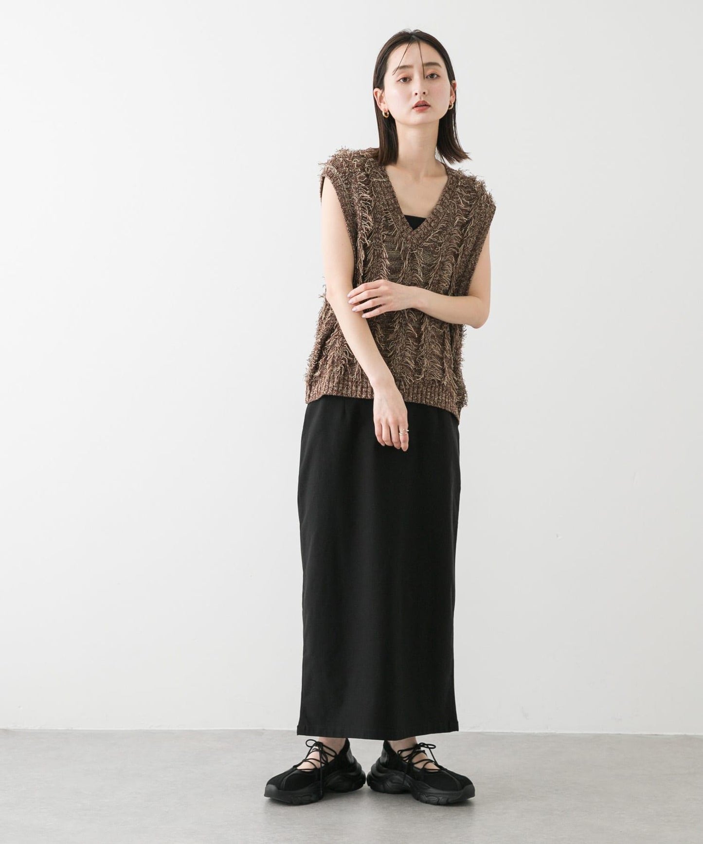 「/部分門店限定尺碼」彈力吊帶高腰裙