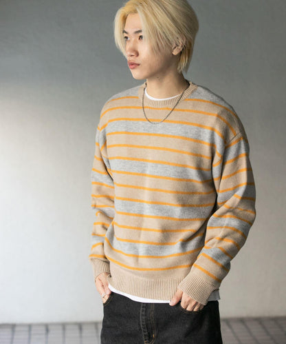 羊毛混紡條紋圓領針織衫