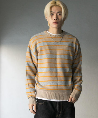 羊毛混紡條紋圓領針織衫