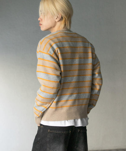 羊毛混紡條紋圓領針織衫