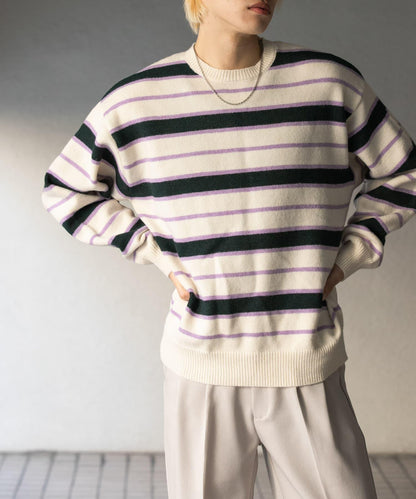 羊毛混紡條紋圓領針織衫