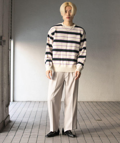 羊毛混紡條紋圓領針織衫