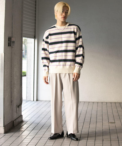 羊毛混紡條紋圓領針織衫