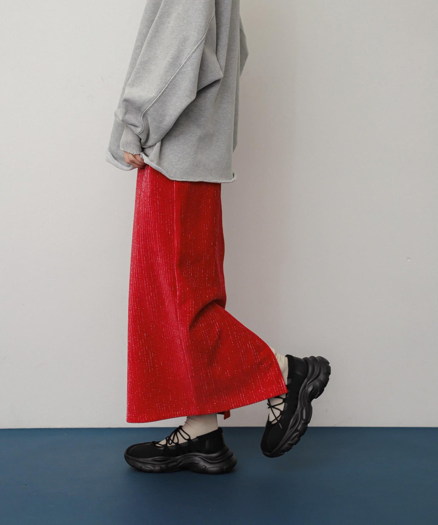 亮片燈芯絨修身半身裙