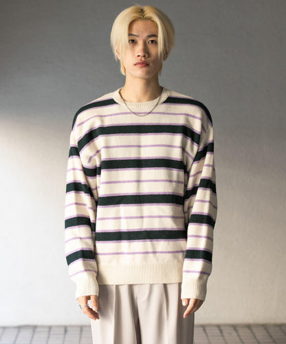 羊毛混紡條紋圓領針織衫