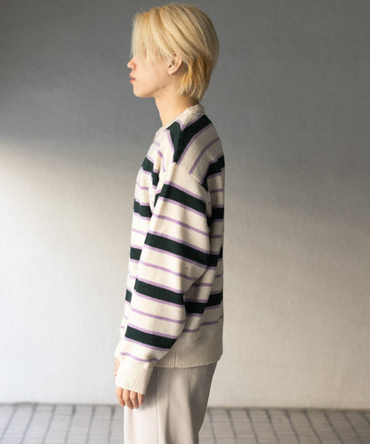 羊毛混紡條紋圓領針織衫