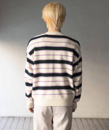 羊毛混紡條紋圓領針織衫