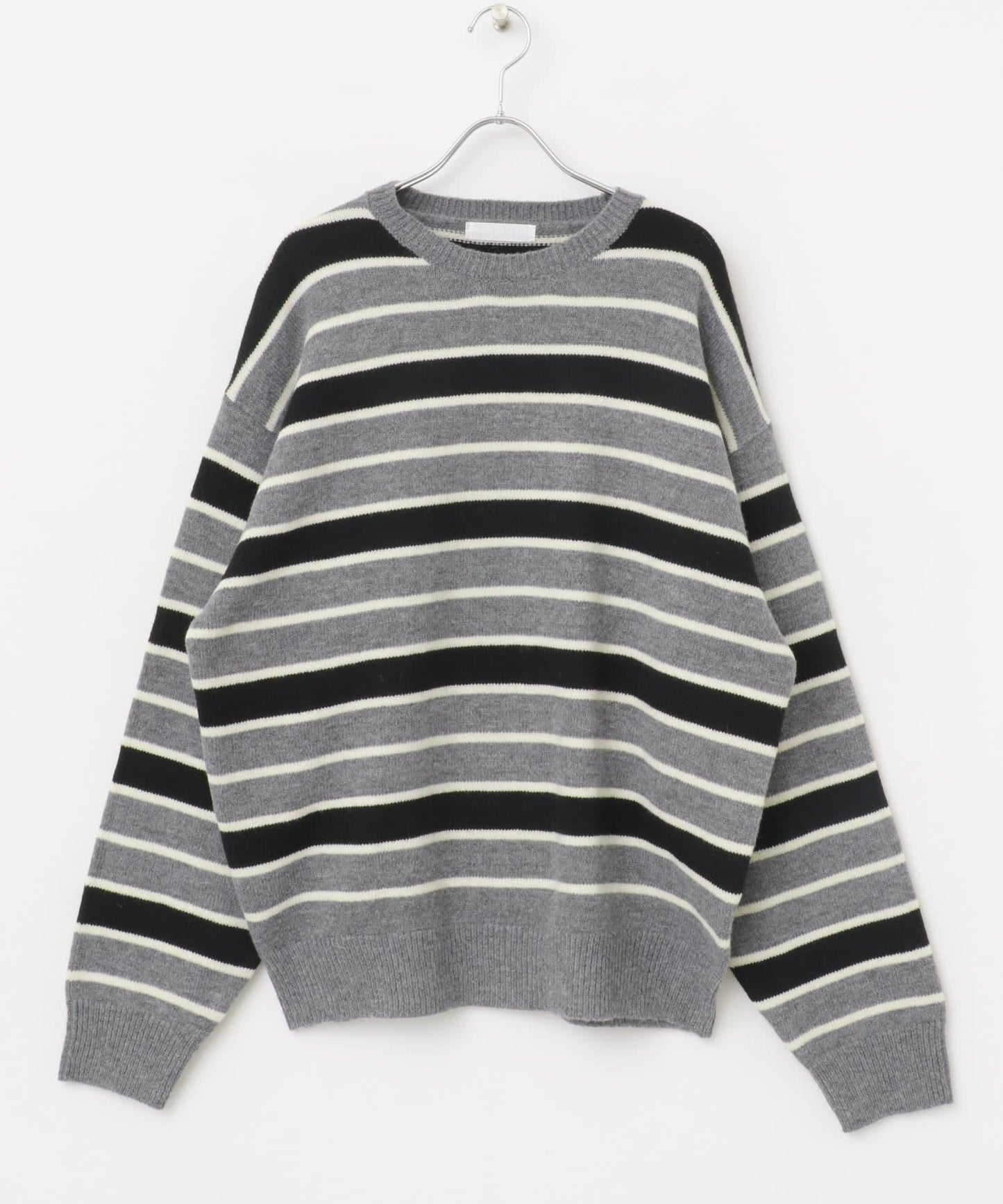 羊毛混紡條紋圓領針織衫