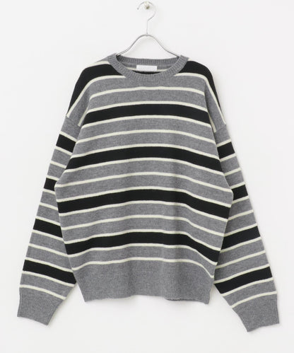 羊毛混紡條紋圓領針織衫