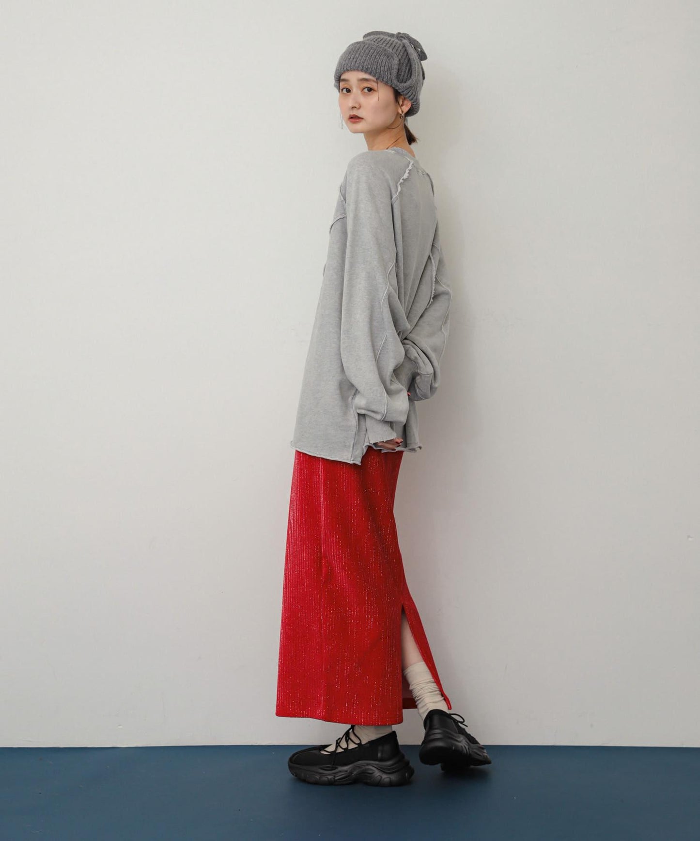 亮片燈芯絨修身半身裙