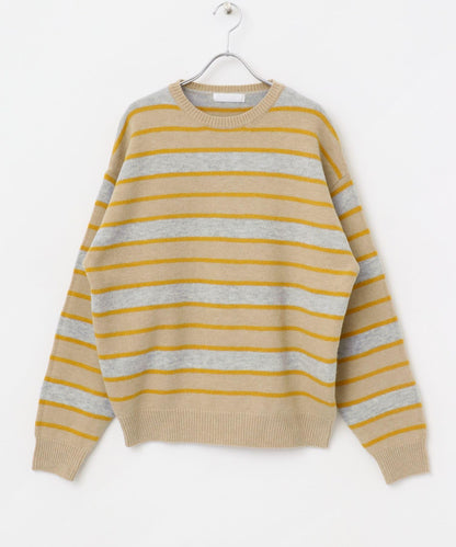 羊毛混紡條紋圓領針織衫