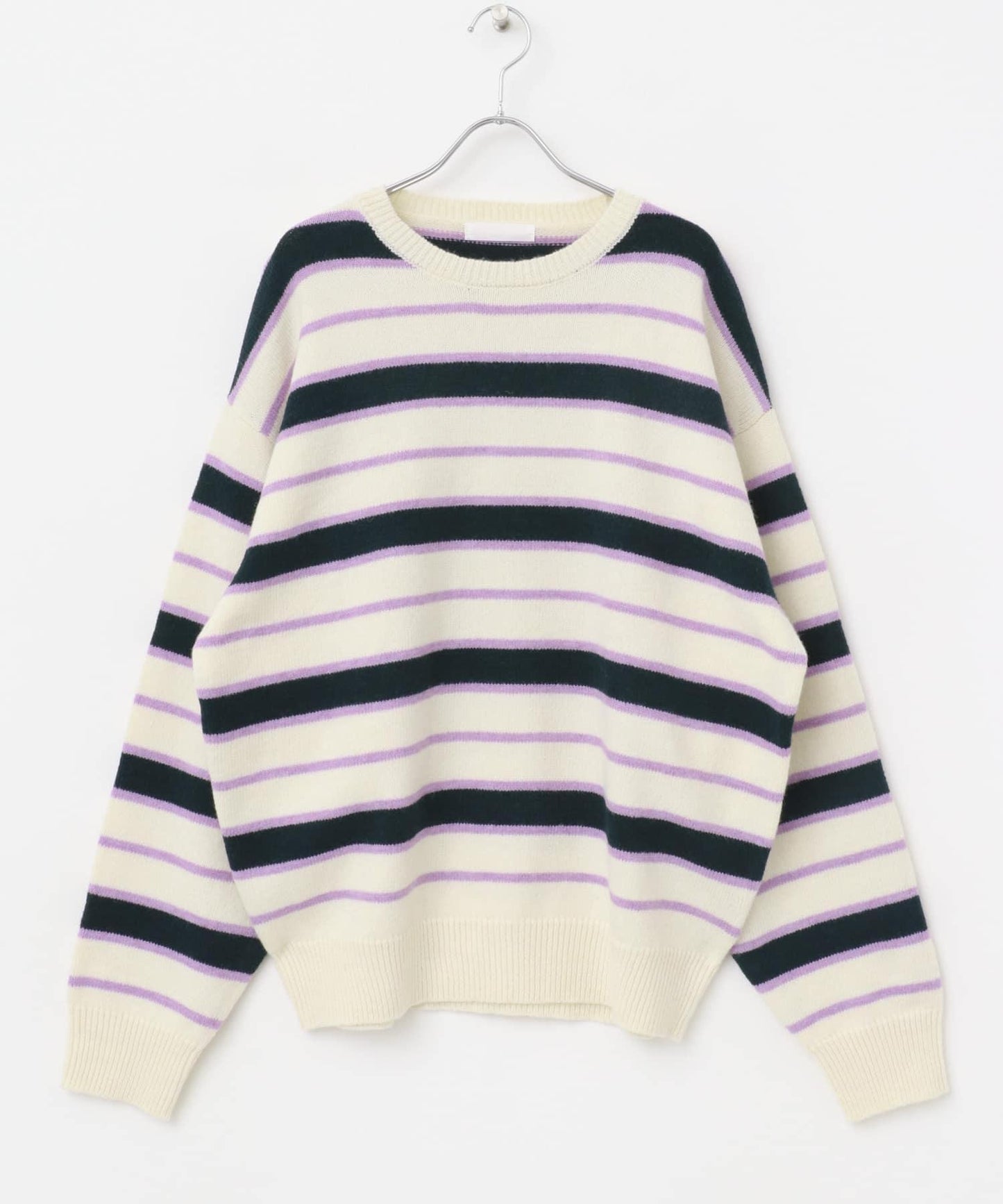 羊毛混紡條紋圓領針織衫