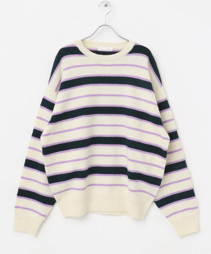 羊毛混紡條紋圓領針織衫