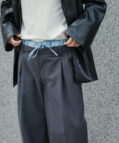 羊毛感假兩件西裝褲