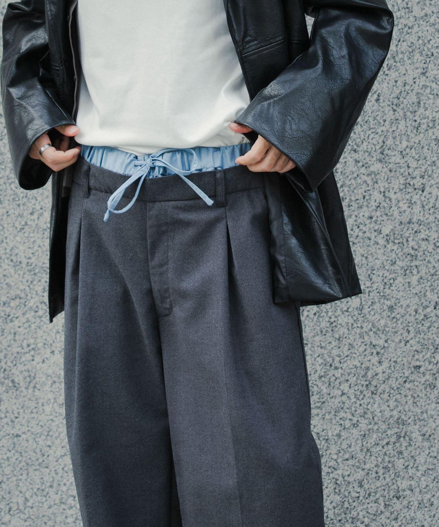 羊毛感假兩件西裝褲