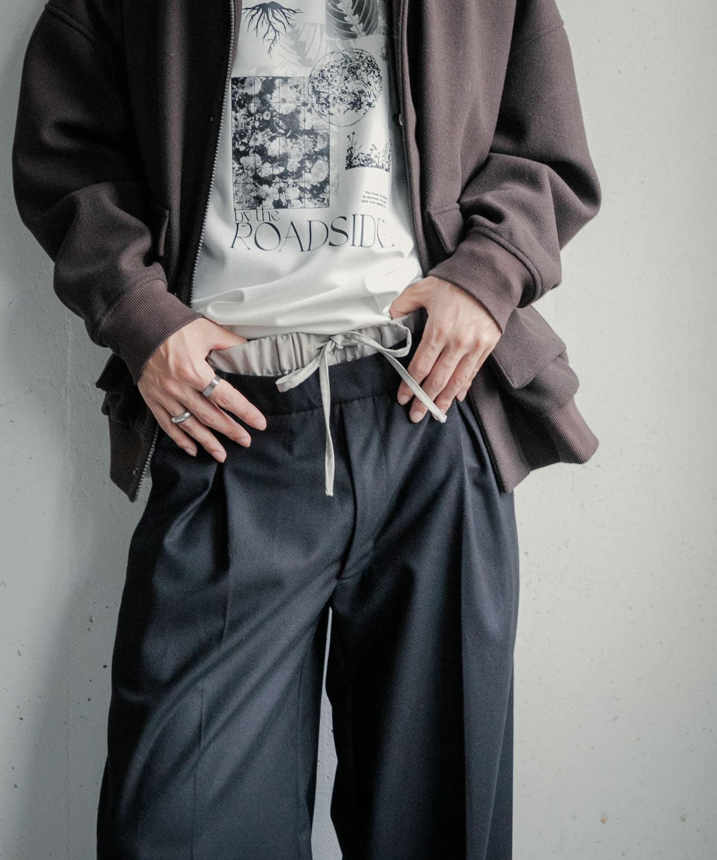 羊毛感假兩件西裝褲