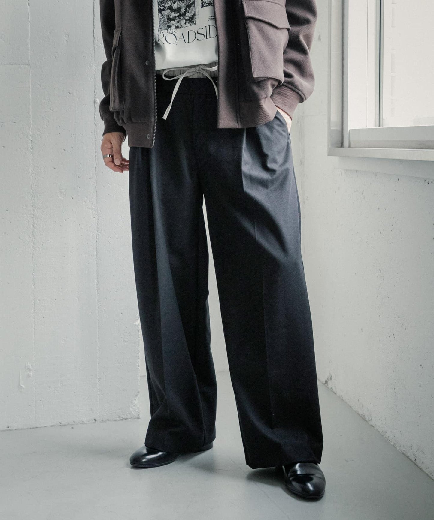 羊毛感假兩件西裝褲