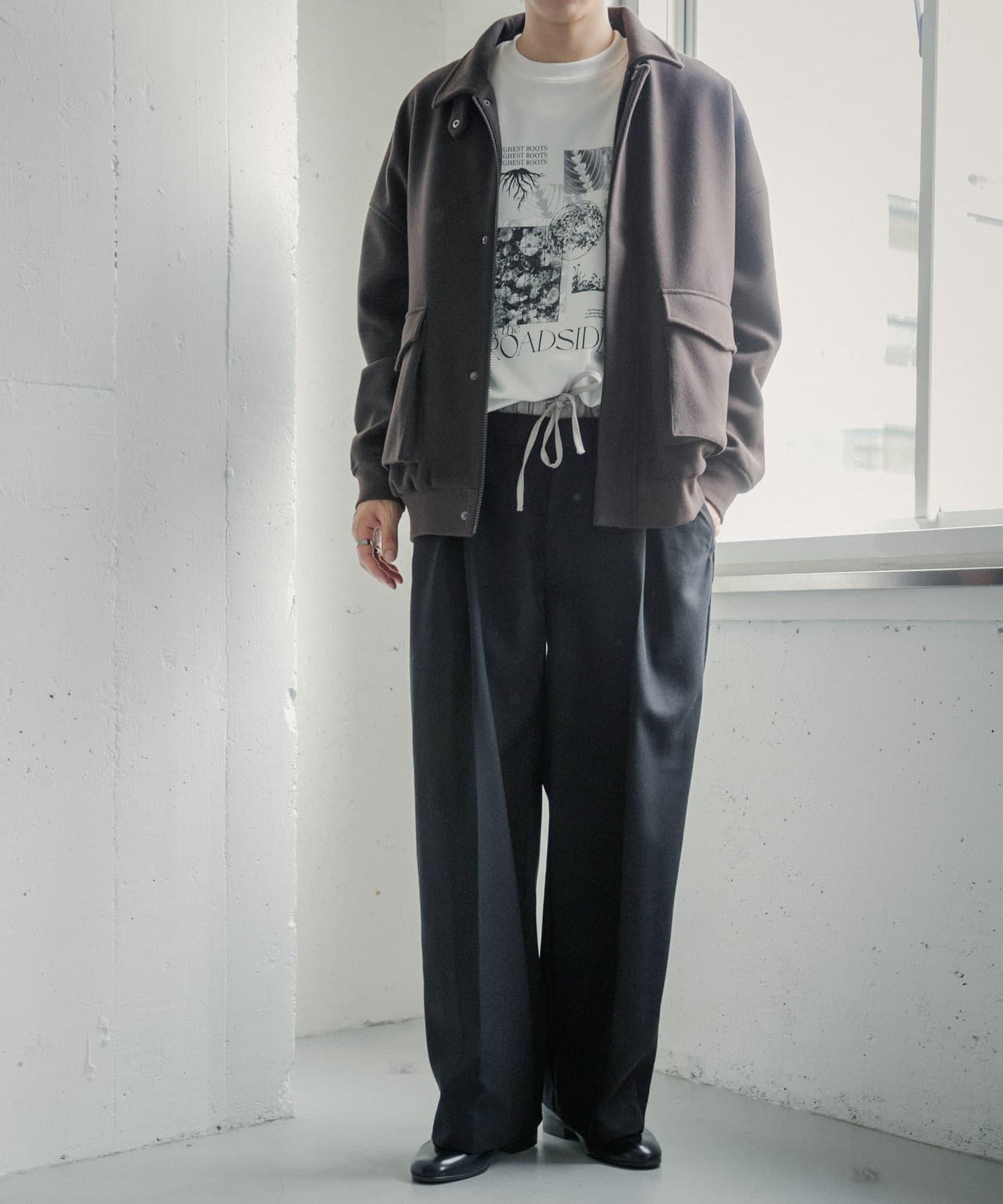 羊毛感假兩件西裝褲