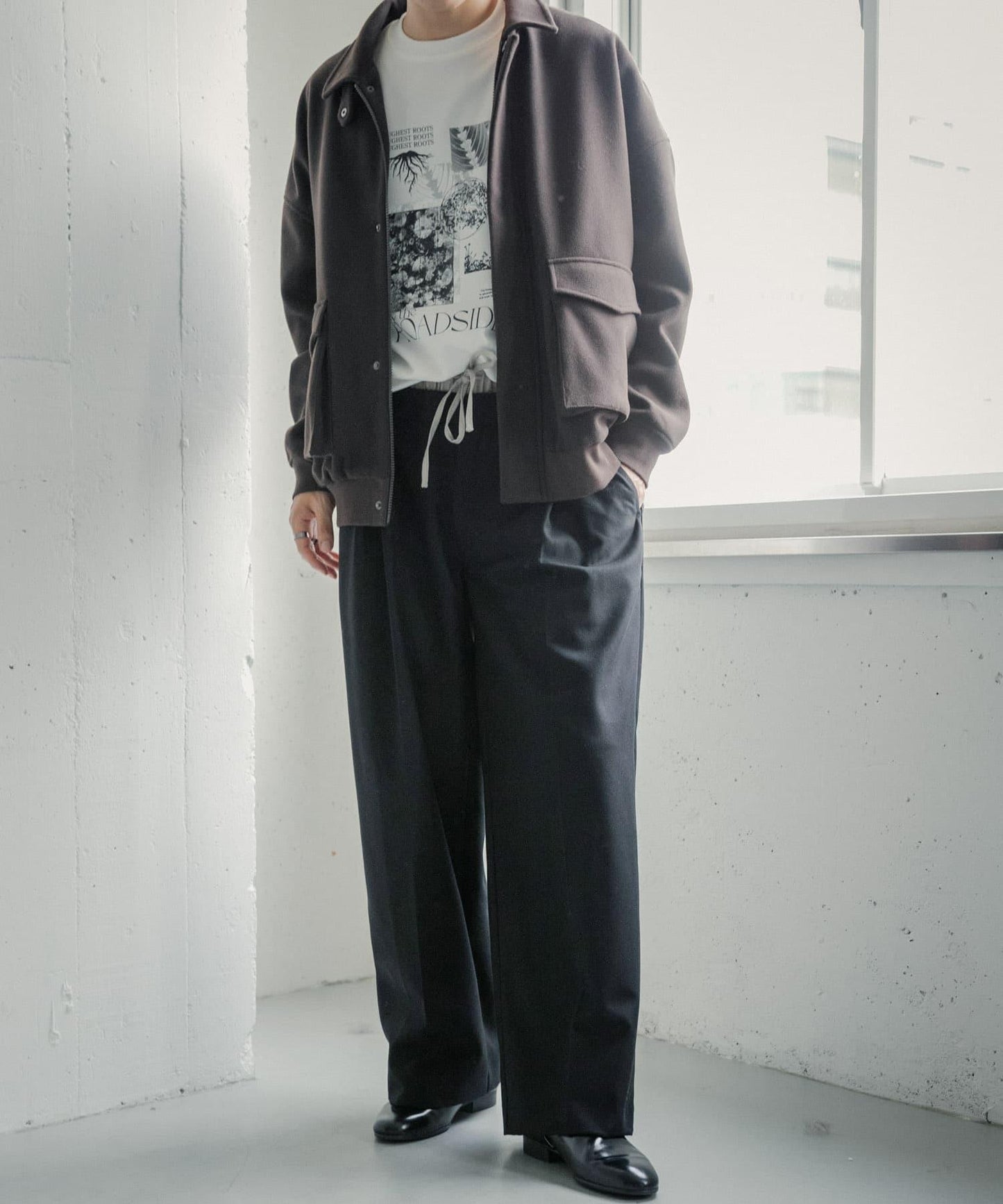 羊毛感假兩件西裝褲