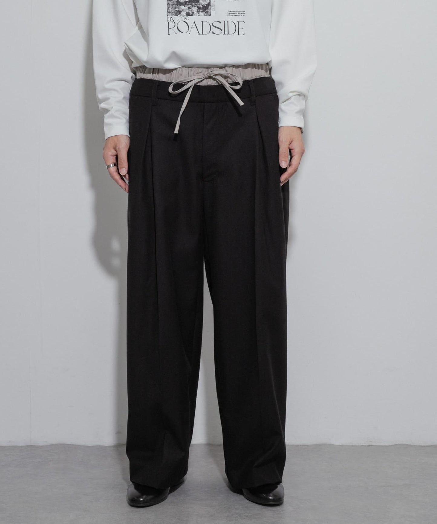 羊毛感假兩件西裝褲