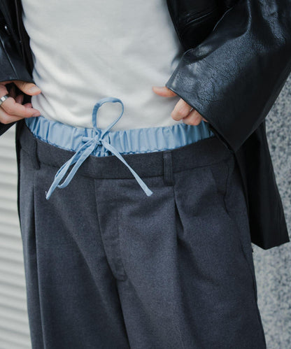 羊毛感假兩件西裝褲