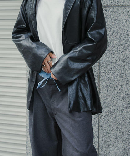 羊毛感假兩件西裝褲