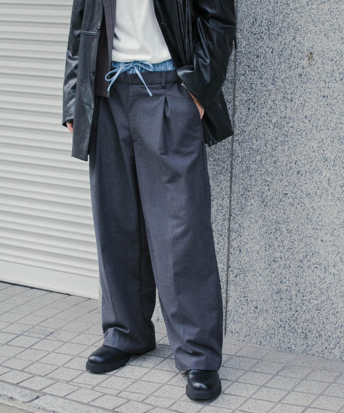 羊毛感假兩件西裝褲