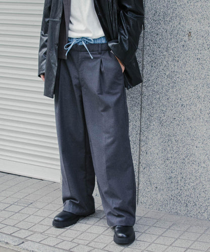 羊毛感假兩件西裝褲