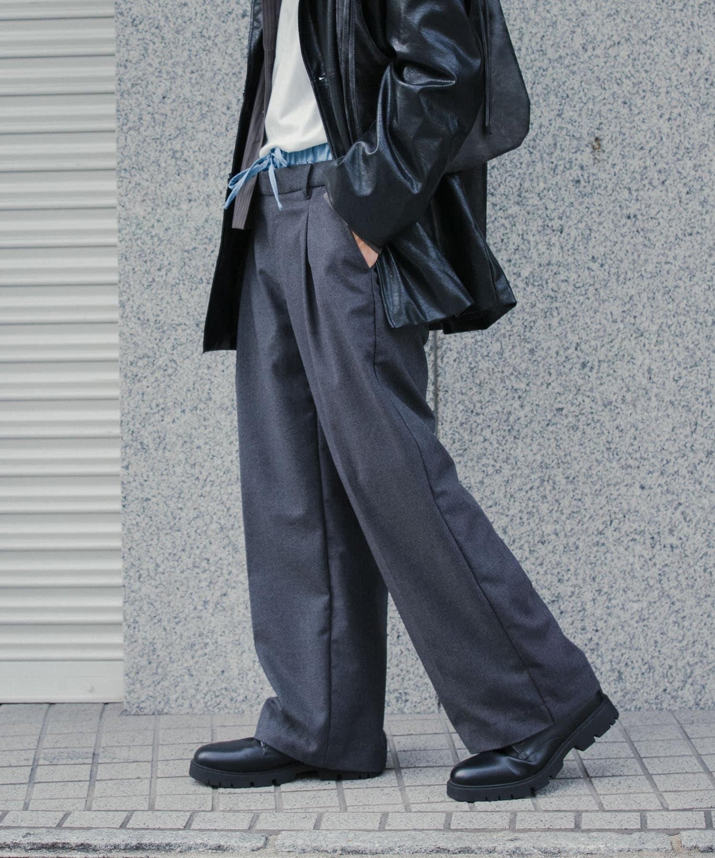 羊毛感假兩件西裝褲