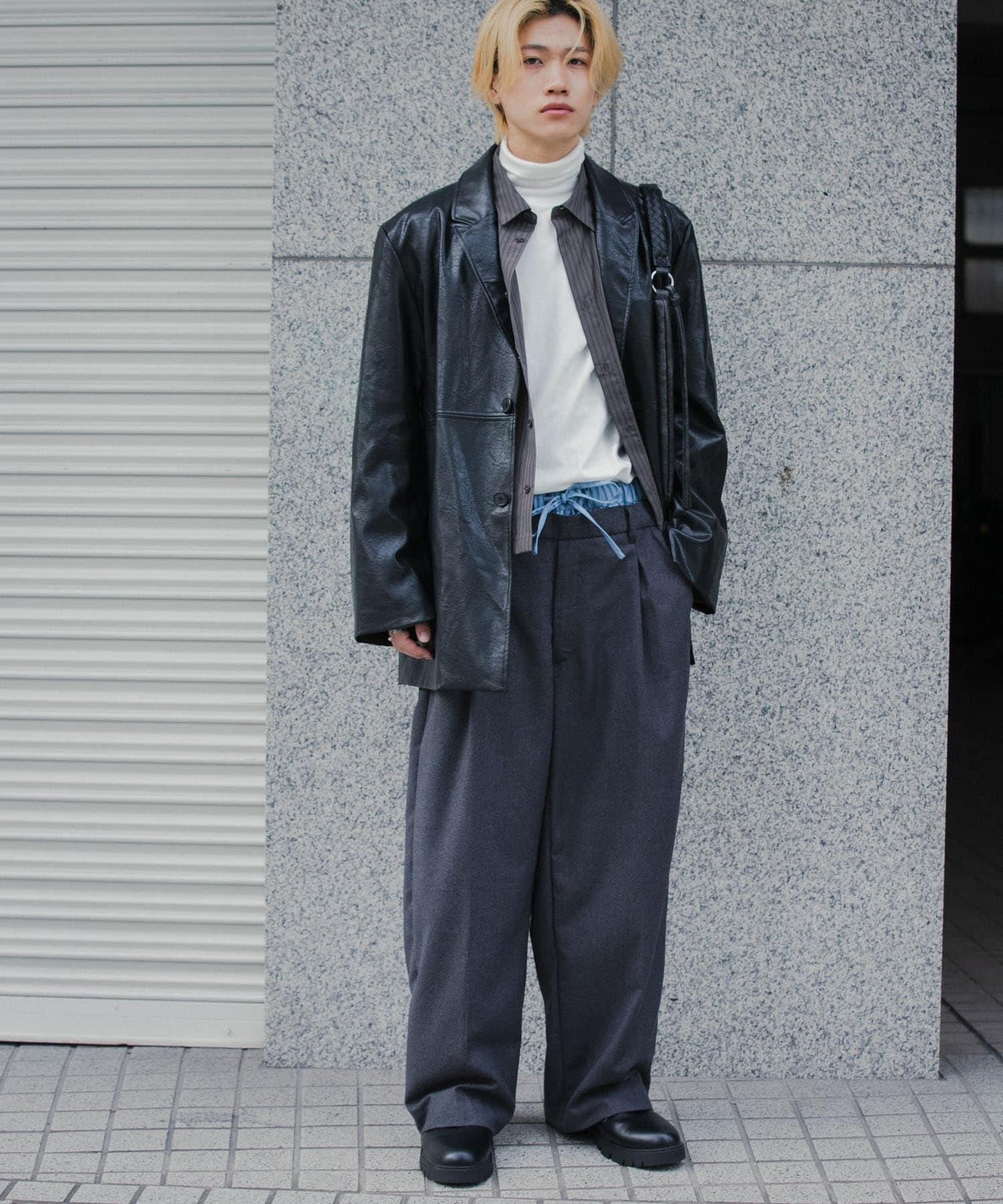 羊毛感假兩件西裝褲