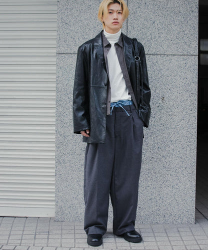 羊毛感假兩件西裝褲