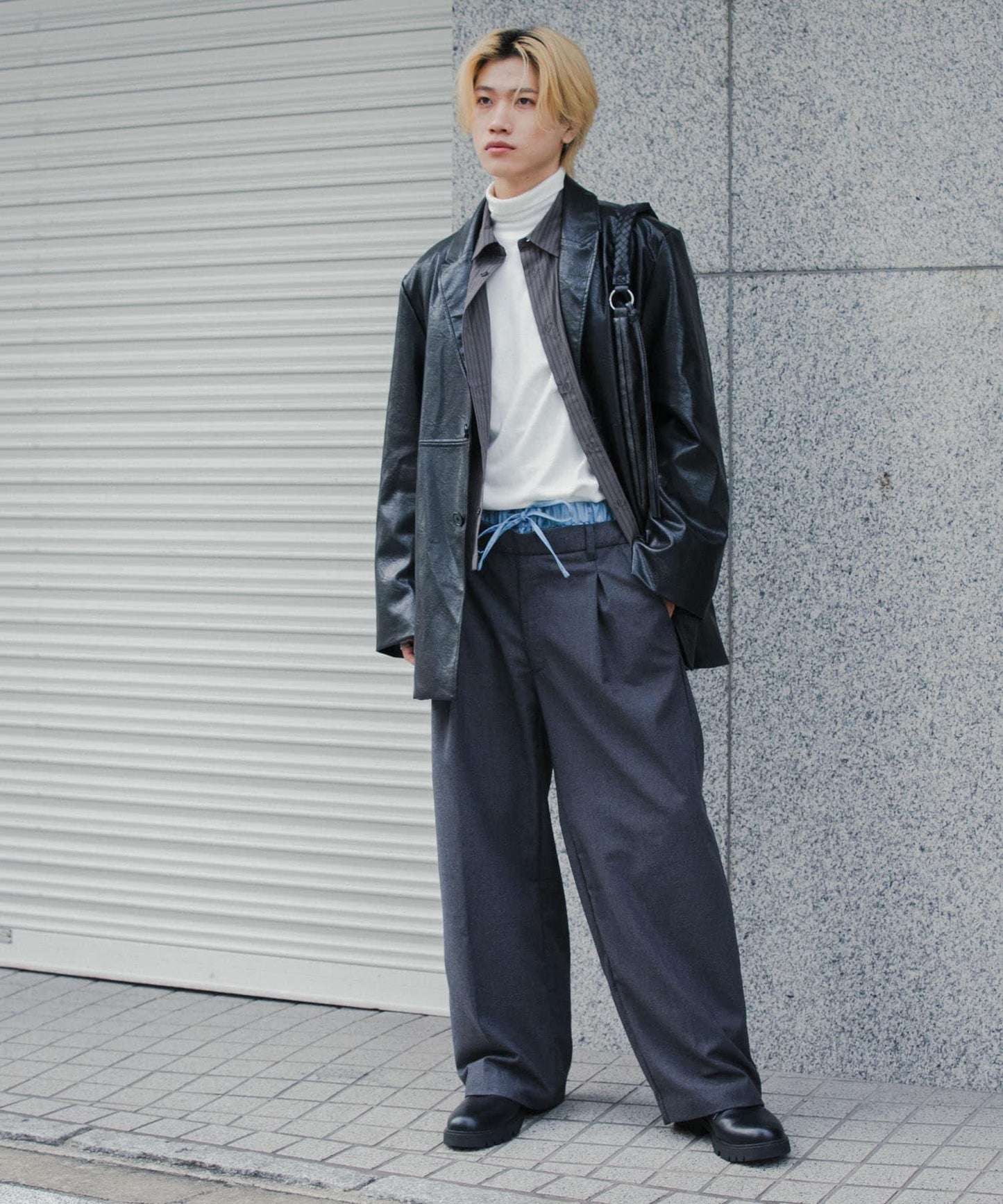 羊毛感假兩件西裝褲