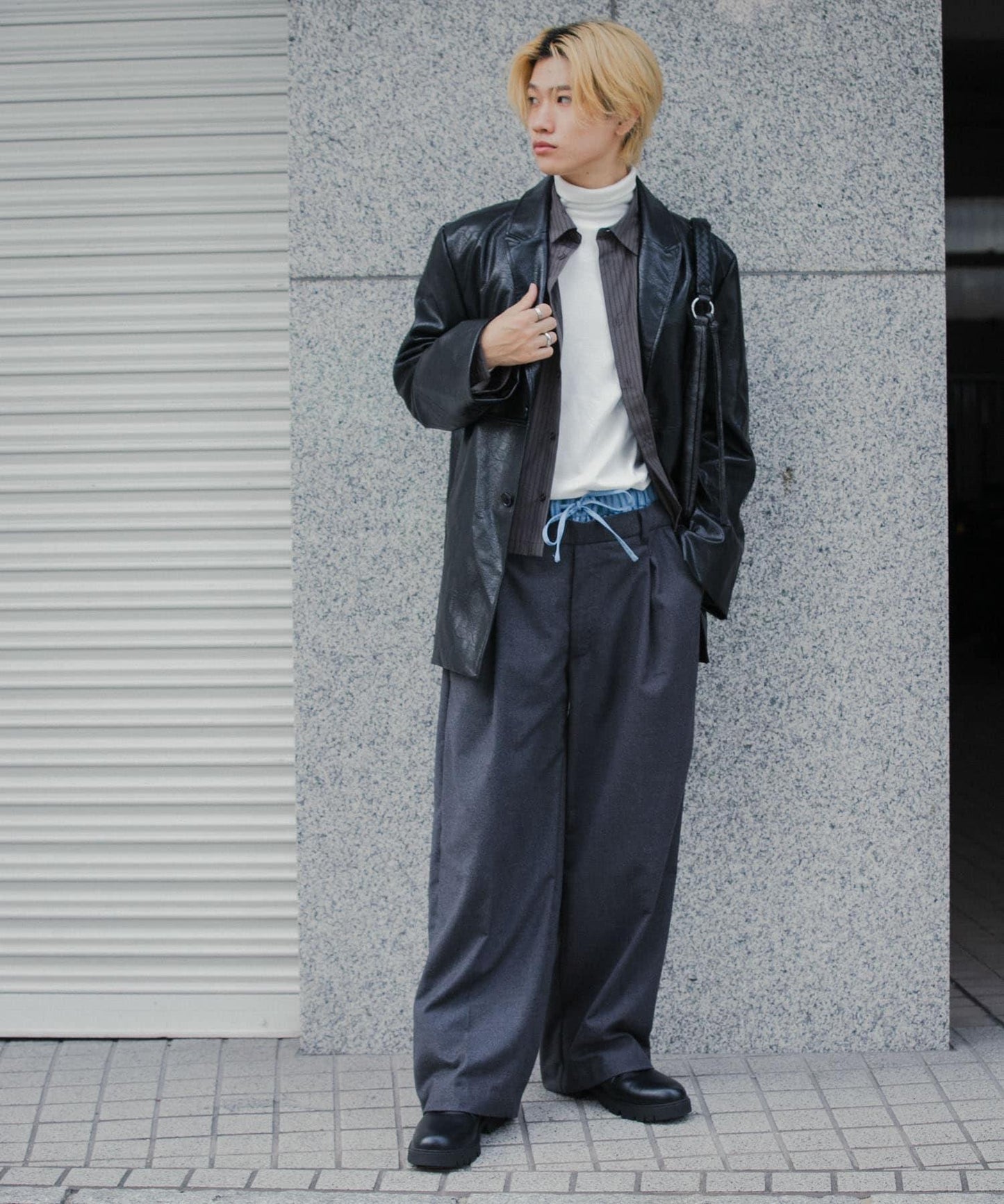 羊毛感假兩件西裝褲