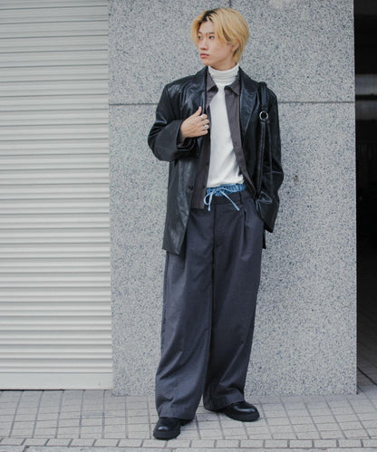 羊毛感假兩件西裝褲