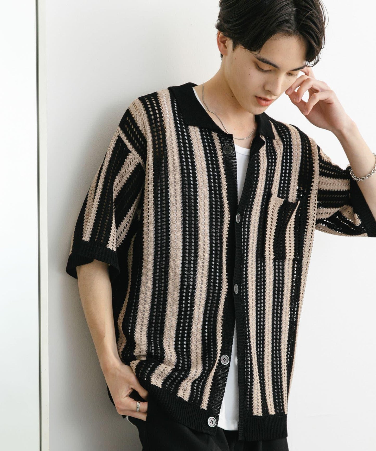 條紋短袖針織衫