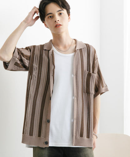 條紋短袖針織衫