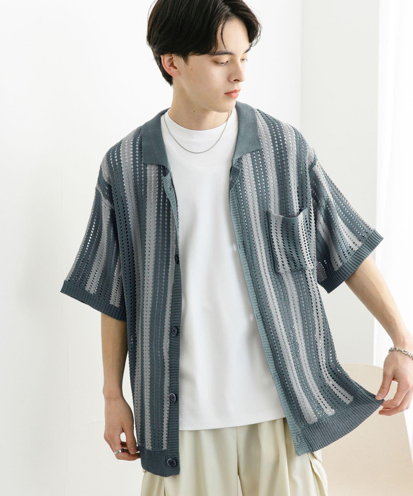 條紋短袖針織衫