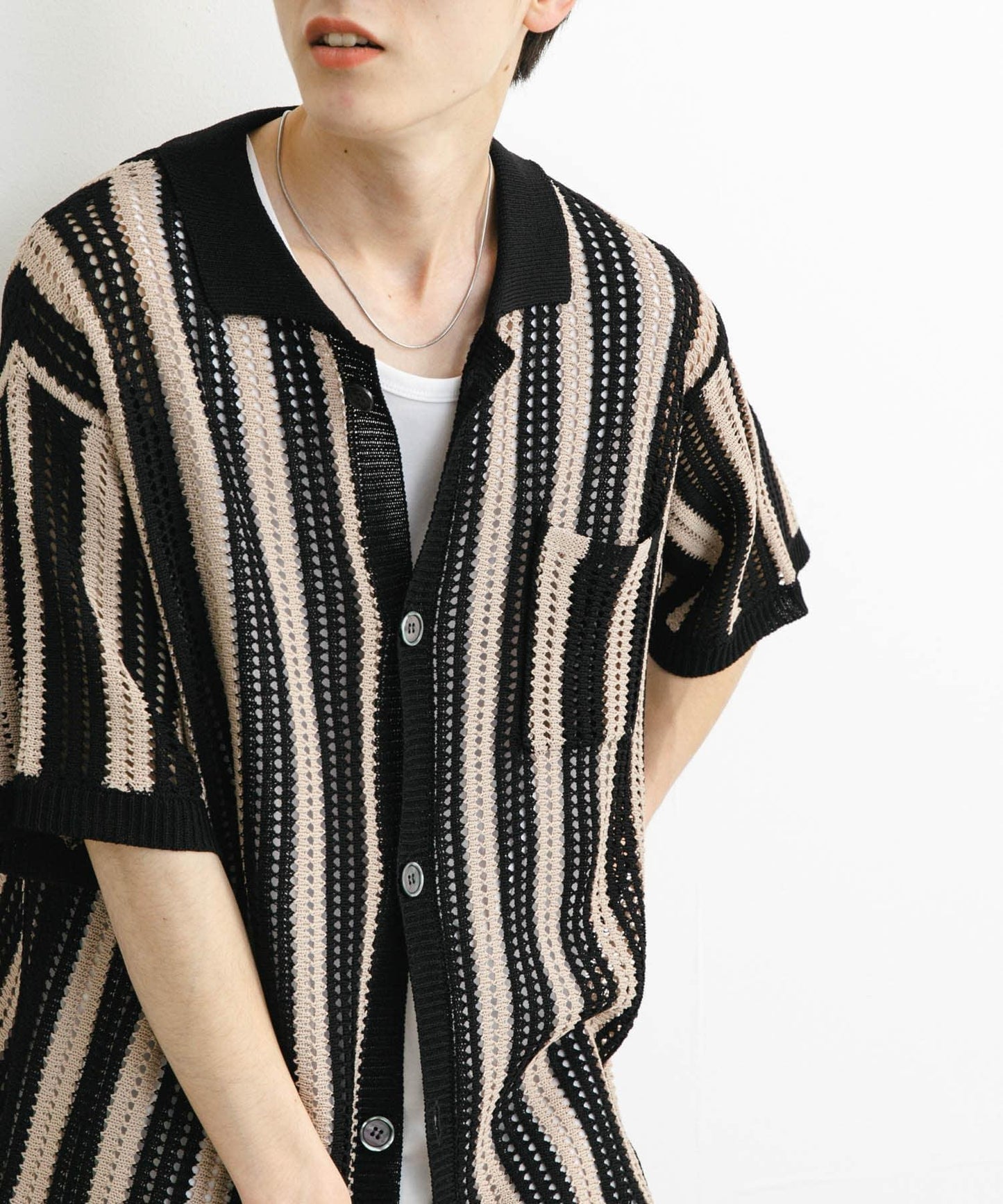 條紋短袖針織衫