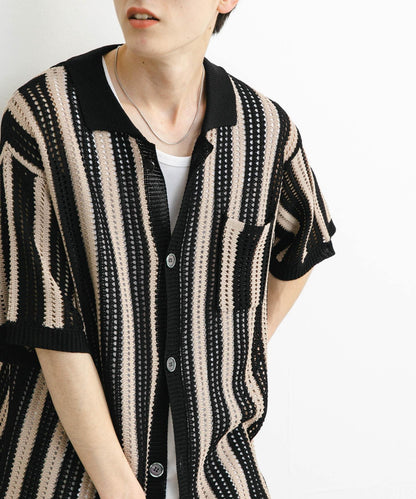 條紋短袖針織衫