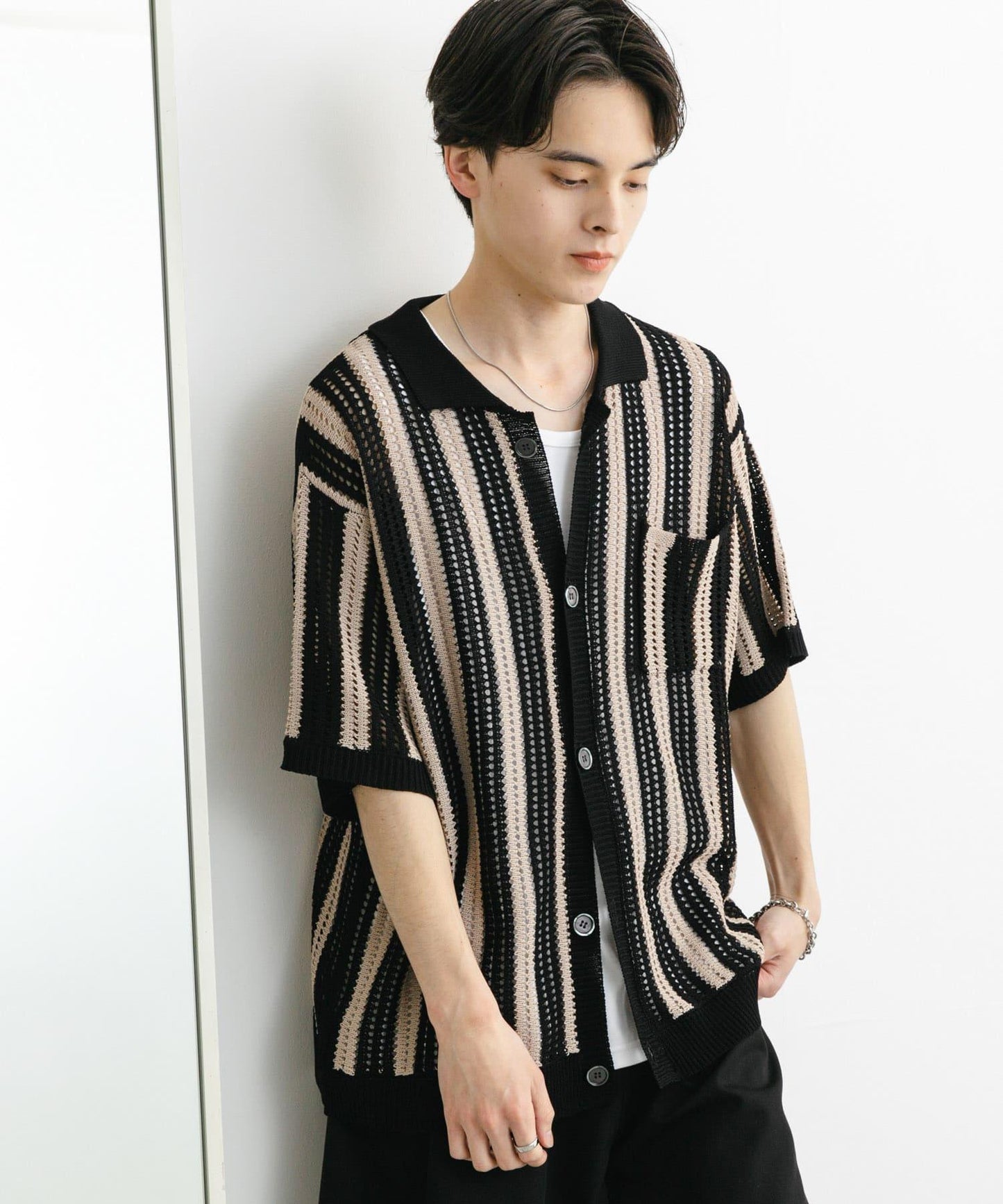 條紋短袖針織衫