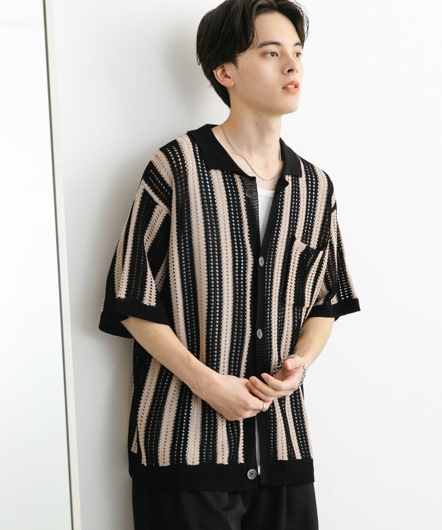 條紋短袖針織衫