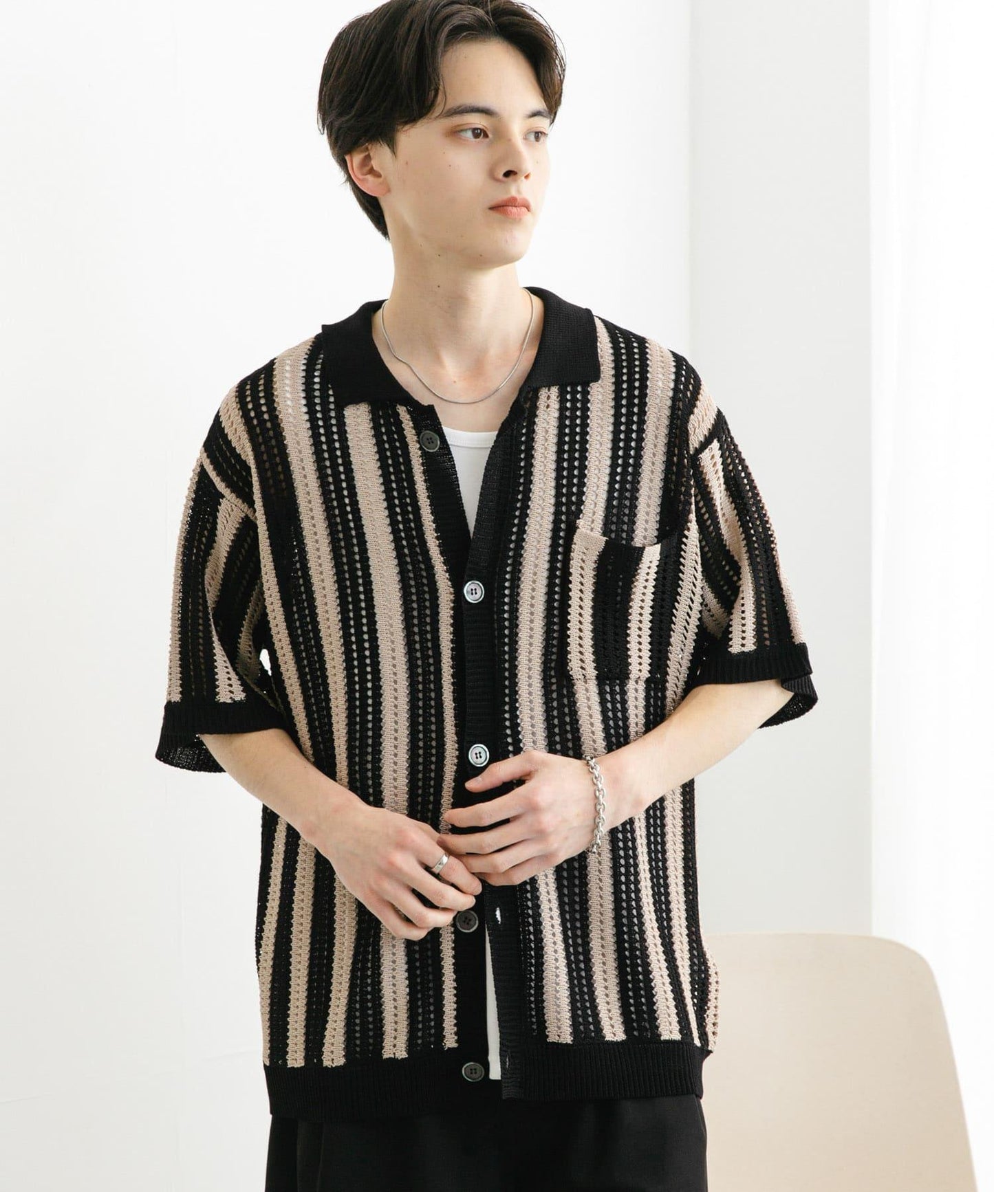 條紋短袖針織衫