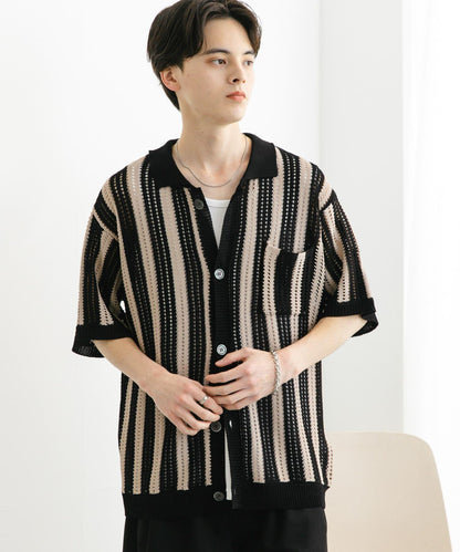 條紋短袖針織衫