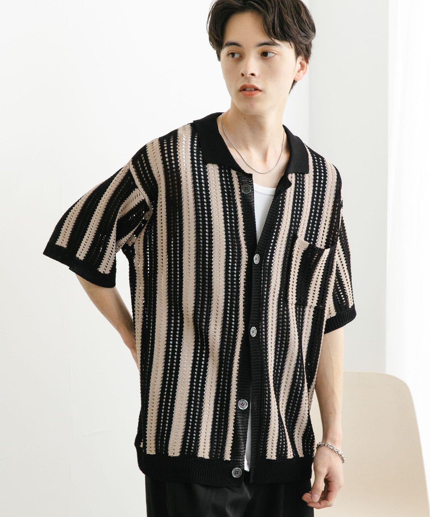 條紋短袖針織衫