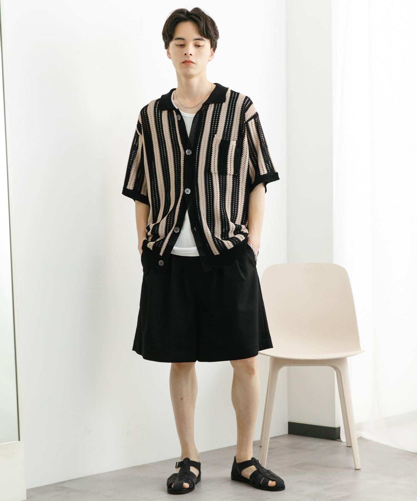 條紋短袖針織衫