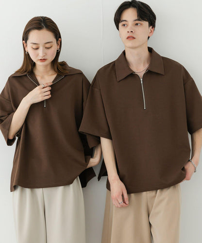 中性款高彈力半拉鍊短袖T恤