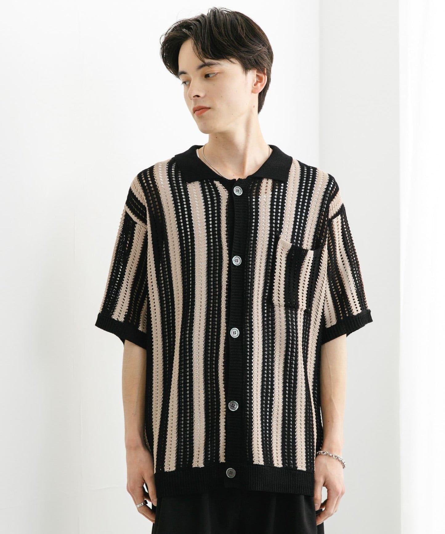 條紋短袖針織衫